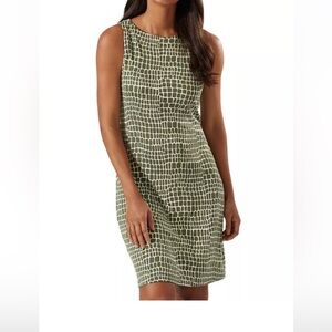Tommy Bahama Olive Green and White Grid-Print Midi Dress